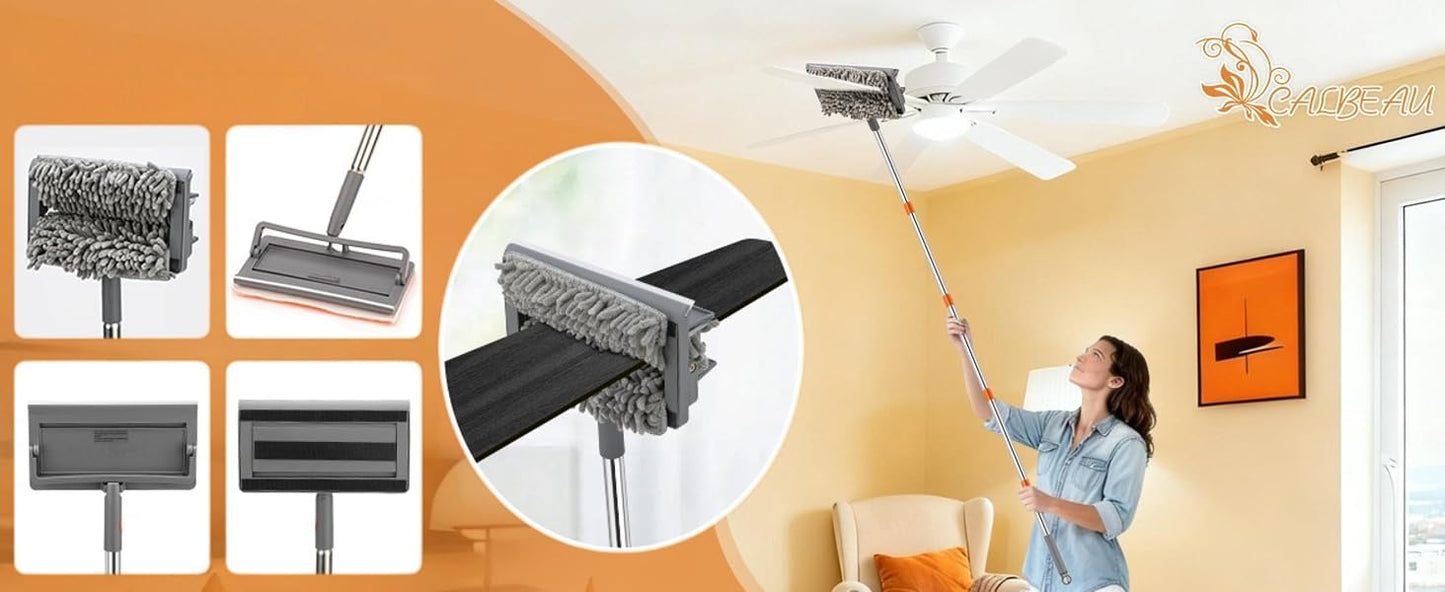 Febzona Fan Cleaning mop with Extendable Long Rod 3-in-1 Ceiling Fan Cleaner Brush Microfiber Duster for Home Cleaning Essentials Spider Web Wall Roof Dust Remover Design Registerd IPI