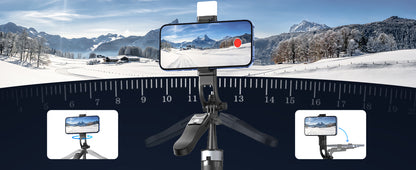 Tripod Stand for Phone, 360° Rotatable Handle, Rechargeable Fill Light & BT Remote.