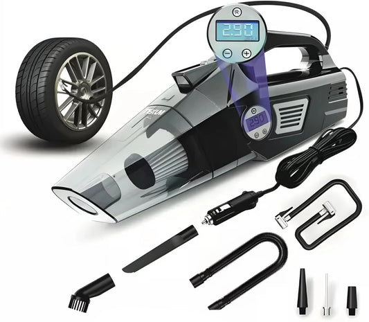 Texum TVC-A300 2 in 1 | Tyre Inflator High Power 9 KPA Handheld Car Vacuum Cleaner with Anti-Bacterial Cleaning (Black)