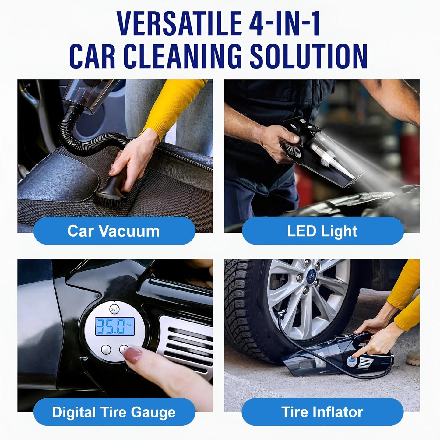 Texum TVC-A300 2 in 1 | Tyre Inflator High Power 9 KPA Handheld Car Vacuum Cleaner with Anti-Bacterial Cleaning (Black)