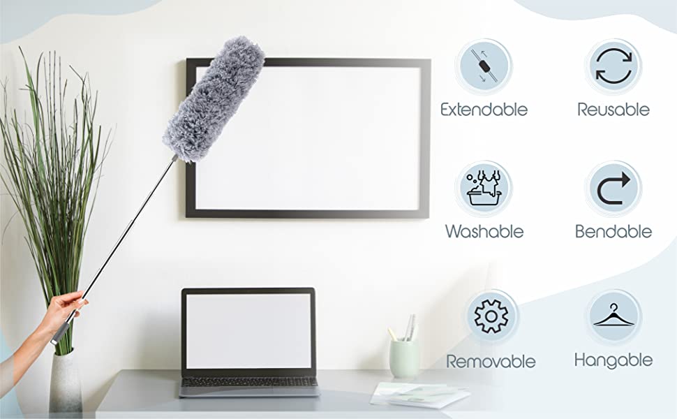 Microfiber Feather Duster 4PCS Bendable & Extendable Fan Cleaning Brush