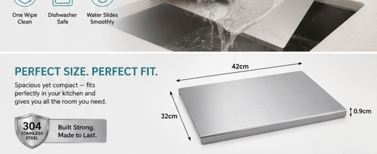 Herrlich Homes 304 Stainless Steel Chopping Board with Lip for Kitchen | Free Rollin Pin | for Cutting Vegetables, Meat,Fish,Fruits | Medium | 42 x 32 cm
