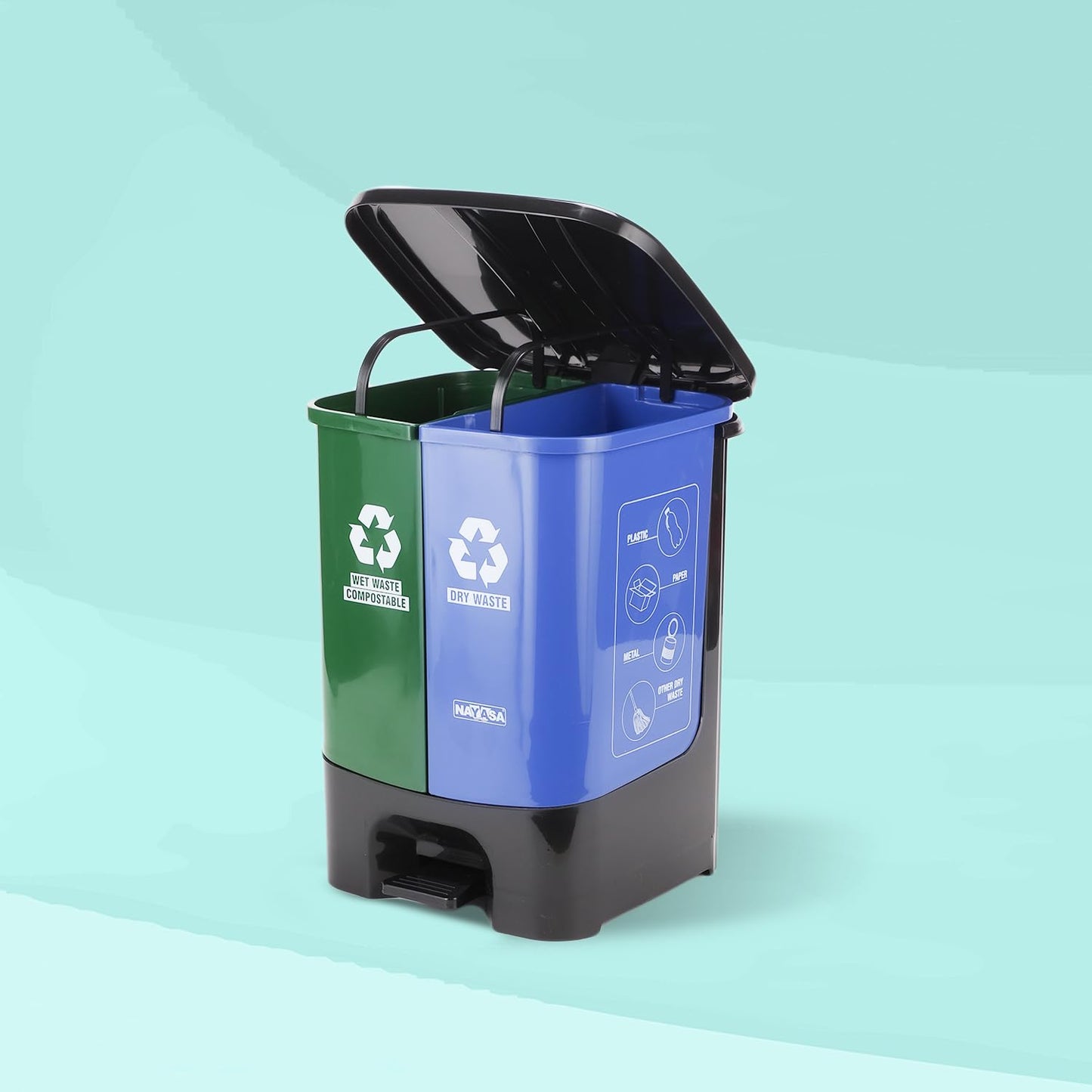 Dual Compartment Wet & Dry Waste Bin with Detachable Inner Bins