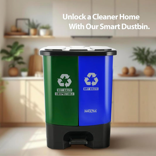 Dual Compartment Wet & Dry Waste Bin with Detachable Inner Bins