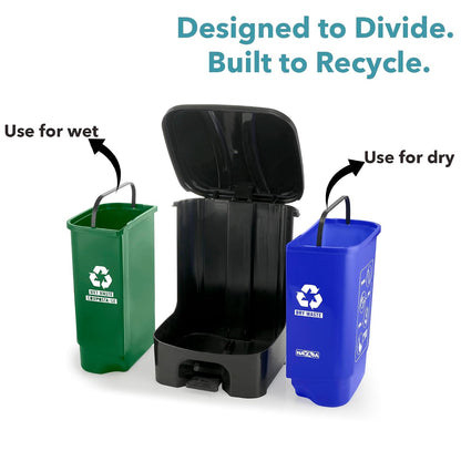 Dual Compartment Wet & Dry Waste Bin with Detachable Inner Bins