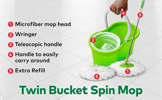 Bucket Spin Mop with Easy Wring & Rinse System