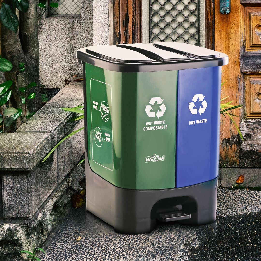 Dual Compartment Wet & Dry Waste Bin with Detachable Inner Bins