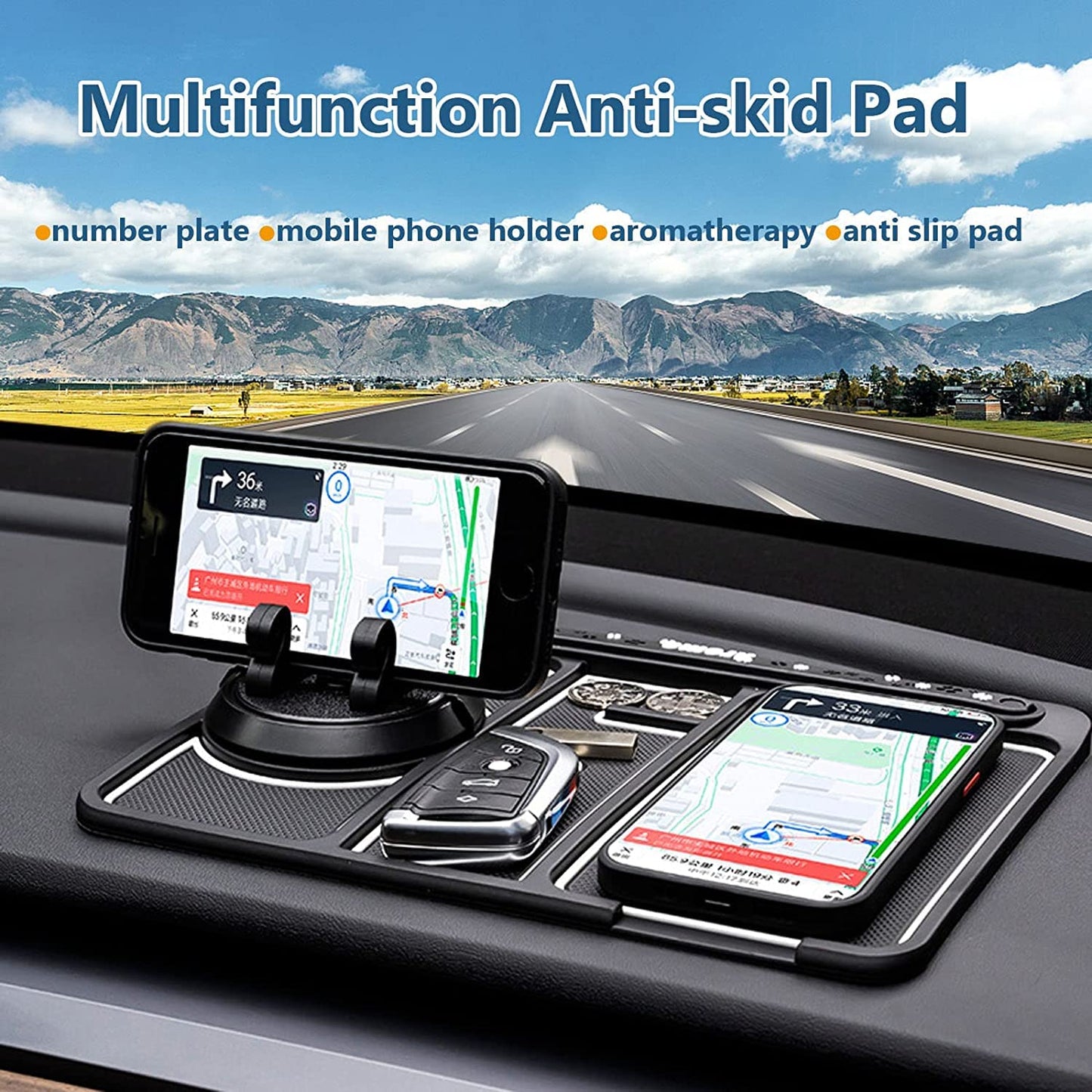 Anti-Slip Car Dashboard Mat with Phone Holder