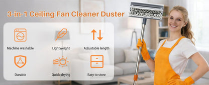 Febzona Fan Cleaning mop with Extendable Long Rod 3-in-1 Ceiling Fan Cleaner Brush Microfiber Duster for Home Cleaning Essentials Spider Web Wall Roof Dust Remover Design Registerd IPI