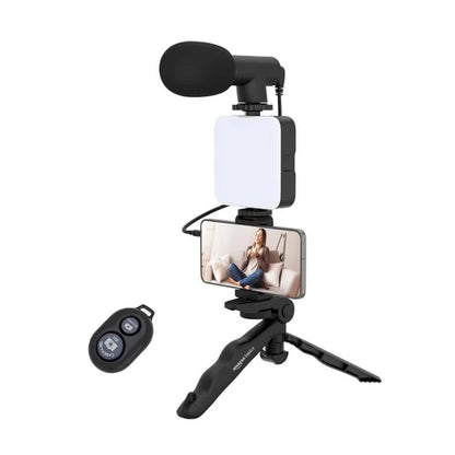 Vlogging Kit 6 in 1 for iPhone, Android (with Tripod), LED, Cardioid Microphone