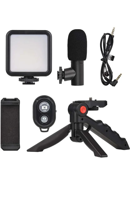 Vlogging Kit 6 in 1 for iPhone, Android (with Tripod), LED, Cardioid Microphone