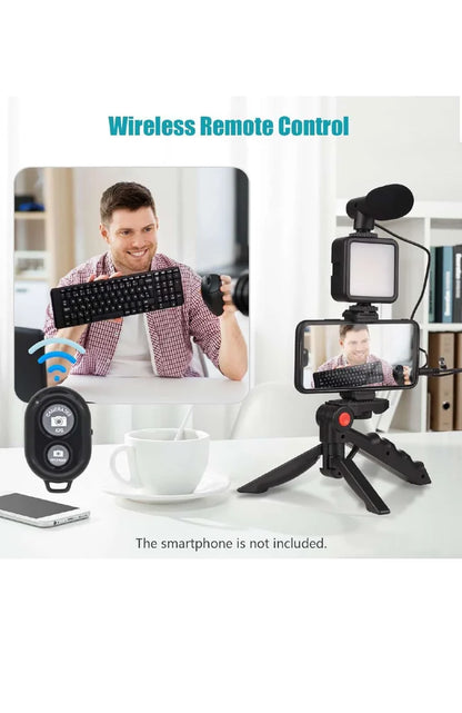 Vlogging Kit 6 in 1 for iPhone, Android (with Tripod), LED, Cardioid Microphone