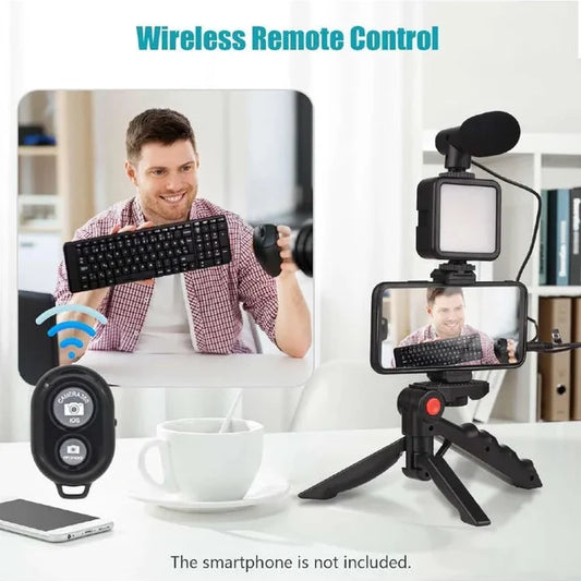 Vlogging Kit 6 in 1 for iPhone, Android (with Tripod), LED, Cardioid Microphone