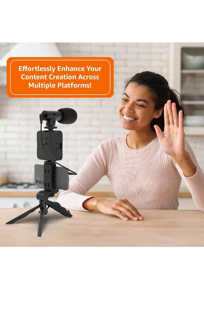 Vlogging Kit 6 in 1 for iPhone, Android (with Tripod), LED, Cardioid Microphone
